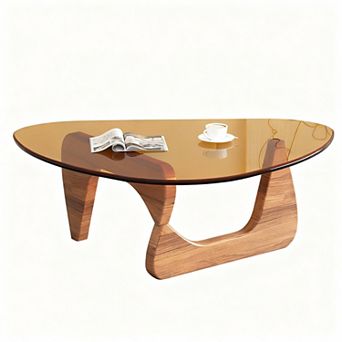 Mid-Century Modern Coffee Table with Tempered Glass Top