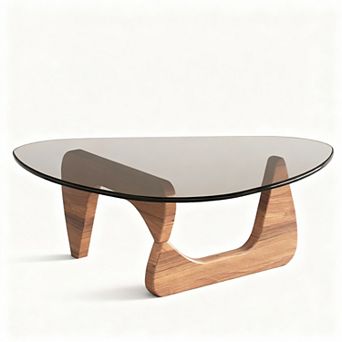Mid-Century Modern Coffee Table with Tempered Glass Top