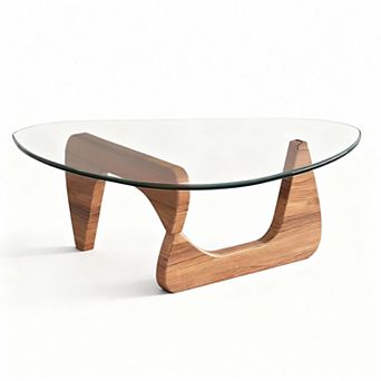 Mid-Century Modern Coffee Table with Tempered Glass Top