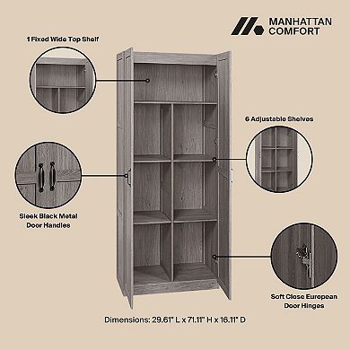 MANHATTAN COMFORT Cornelia Modern 6 Adjustable Shelves Wardrobe Closet 2-Piece Set