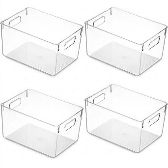 Pack of Four Plastic Kitchen Storage Bins for Pantry and Fridge Organization