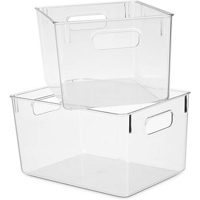 Pack of Four Plastic Kitchen Storage Bins for Pantry and Fridge Organization