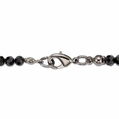 Simulated Black Onyx Black Ruthenium-Plated Beaded Filigree Necklace 15"