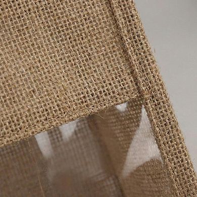 Women's Linen Blend Tote Bag with Structured Shape Clear Window Panel and Double Top Handles