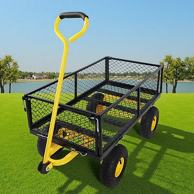 WOW PIONEER Heavy Duty Foldable Garden Utility Cart with Removable Sides