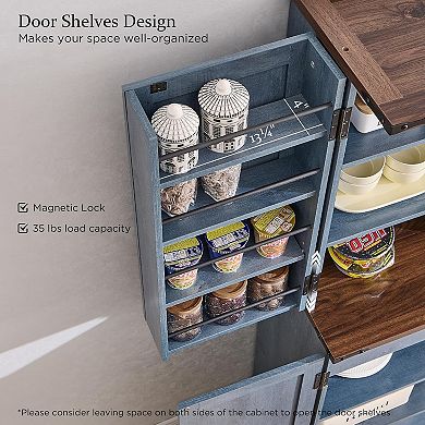 Farmhouse Kitchen Pantry Cabinet with Doors & Adjustable Shelves, 47" Wood Storage Cupboard