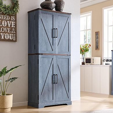 Farmhouse Kitchen Pantry Cabinet with Doors & Adjustable Shelves, 47" Wood Storage Cupboard