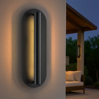 H19" Oval Matte Black 23W Integrated LED Wall Sconce with Acrylic Shade Modern Dusk to Dawn Outdoor