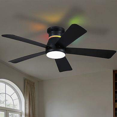 Flush Mount RGB Ceiling Fan with LED Light DC Motor Remote App 6 Speed Reversible