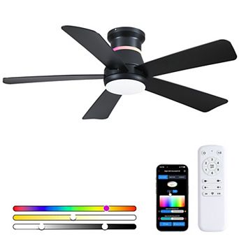 52‘’Smart RGB Ceiling Fan,Flush Mount Low Profile Fan Light with App & Remote