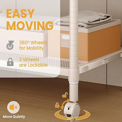 Heavy-Duty Rolling Clothes Rack with Wheels, Adjustable 3-Tier Garment Organizer with Hooks