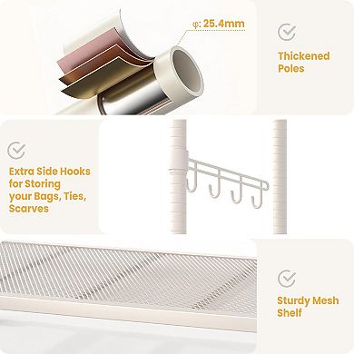 Heavy-Duty Rolling Clothes Rack with Wheels, Adjustable 3-Tier Garment Organizer with Hooks