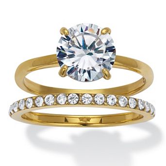 2.85 TCW Round Cubic Zirconia Gold Ion-Plated Stainless Steel Bridal Ring Set