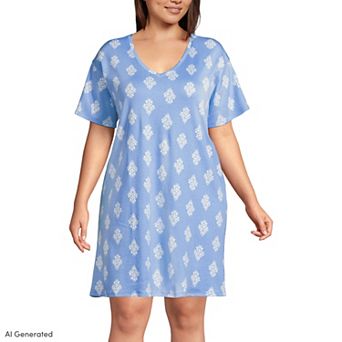 Plus Size Lands' End Cotton Interlock Relaxed Above the Knee Nightgown
