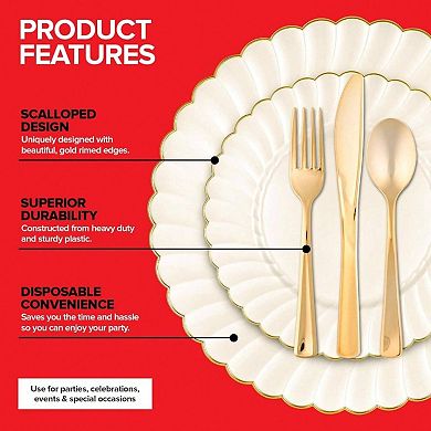 Scalloped Plastic Dinnerware Set with Gold Rim for Elegant Parties