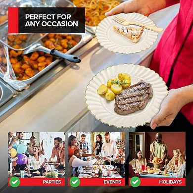 Scalloped Plastic Dinnerware Set with Gold Rim for Elegant Parties