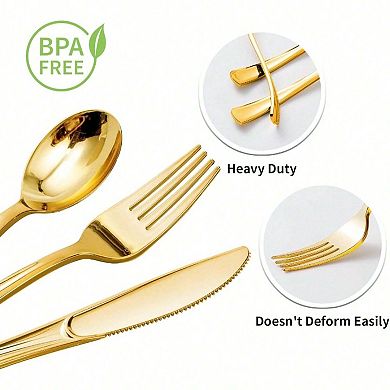 BPA Free Gold Plastic Cutlery Set for Parties, 150 Pieces