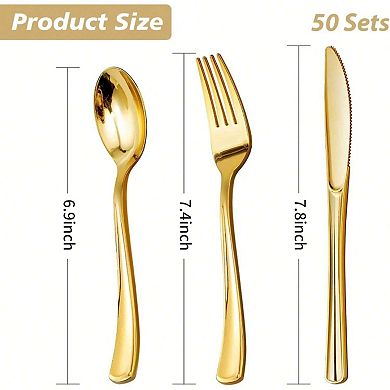 BPA Free Gold Plastic Cutlery Set for Parties, 150 Pieces