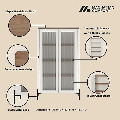 MANHATTAN COMFORT Abbey Modern 2-Piece Buffet & Bookcase Set
