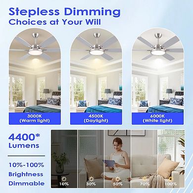 52 Inch Downrod Ceiling Fan with Light Quiet DC Motor Remote App Control Modern