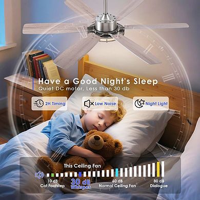 52 Inch Downrod Ceiling Fan with Light Quiet DC Motor Remote App Control Modern