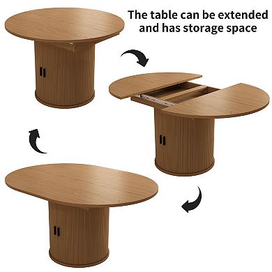 47-63in Extendable Round Dining Table for 4-8 Modern Round Kitchen Table Circle Dining Table