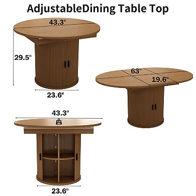 47-63in Extendable Round Dining Table for 4-8 Modern Round Kitchen Table Circle Dining Table