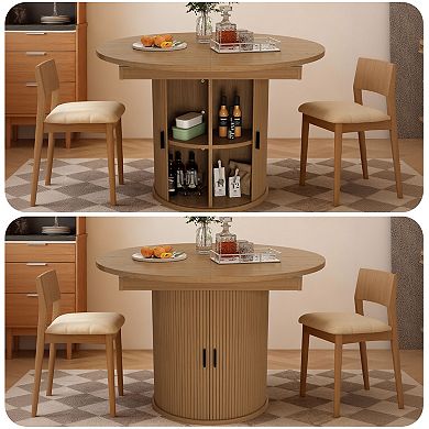 47-63in Extendable Round Dining Table for 4-8 Modern Round Kitchen Table Circle Dining Table