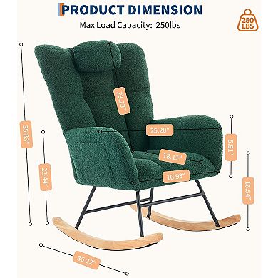 Nursery Teddy Rocking Chair, Soft Upholstered Glider Rocker for Adults