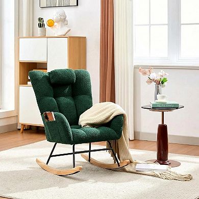 Nursery Teddy Rocking Chair, Soft Upholstered Glider Rocker for Adults