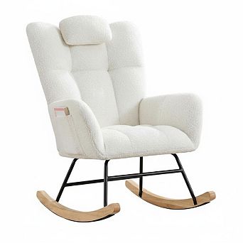Nursery Teddy Rocking Chair, Soft Upholstered Glider Rocker for Adults