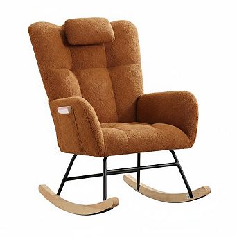 Nursery Teddy Rocking Chair, Soft Upholstered Glider Rocker for Adults