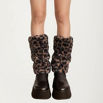 Women's Leopard Print Plush Leg Warmers, Soft Faux Fur Slouchy Boot Covers for Cozy Layered Styling