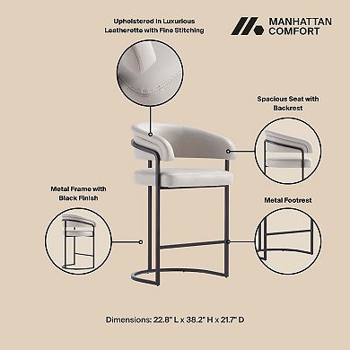 MANHATTAN COMFORT Augusta Upholstered Metal Counter Stool 2-Piece Set