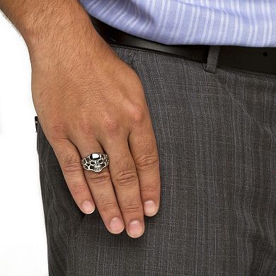 Men's Openwork Skull Ring in Antiqued Stainless Steel