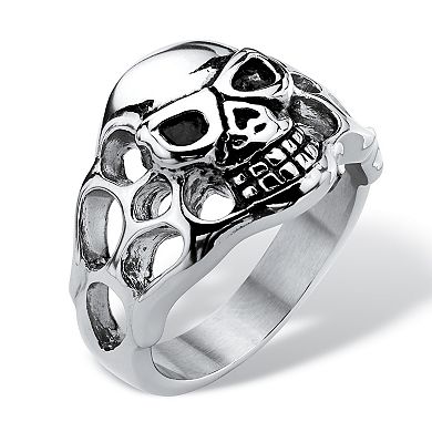 Men's Openwork Skull Ring in Antiqued Stainless Steel