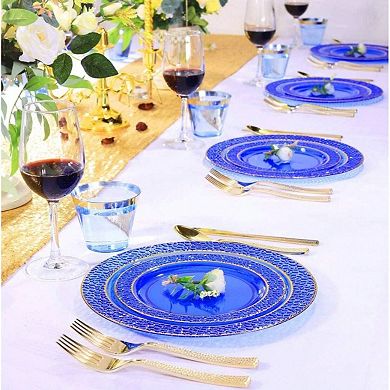 Disposable Clear Crystal Gold Rim Plastic Plates - Elegant for Parties and Events