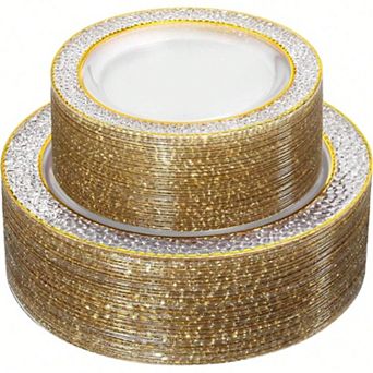 Disposable Clear Crystal Gold Rim Plastic Plates - Elegant for Parties and Events