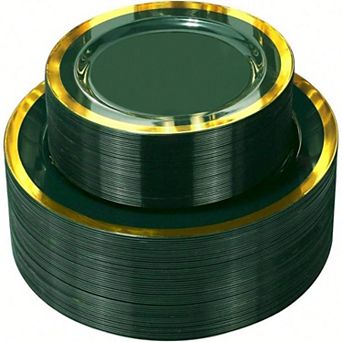 Disposable Clear Crystal Gold Rim Plastic Plates - Elegant for Parties and Events