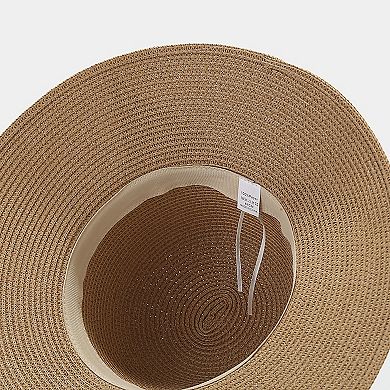 Womens Wide Brim Straw Sun Hat with Ribbon Bow Lightweight Packable Design