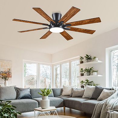 52 Inch Flush Mount Ceiling Fan with Light 8 Blade Quiet DC Motor Remote App Indoor Outdoor
