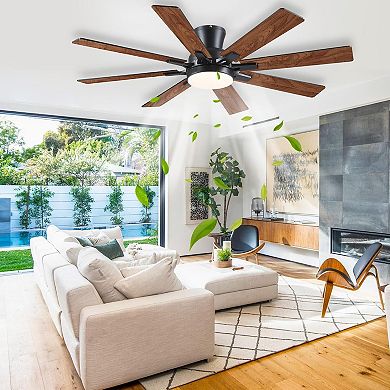 52 Inch Flush Mount Ceiling Fan with Light 8 Blade Quiet DC Motor Remote App Indoor Outdoor