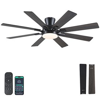 52 Inch Flush Mount Ceiling Fan with Light 8 Blade Quiet DC Motor Remote App Indoor Outdoor
