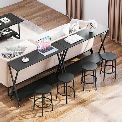 Slim Industrial Console Table with 2-Tier Shelves, Narrow Metal Frame Side Table for Entryway