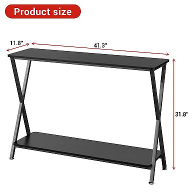 Slim Industrial Console Table with 2-Tier Shelves, Narrow Metal Frame Side Table for Entryway