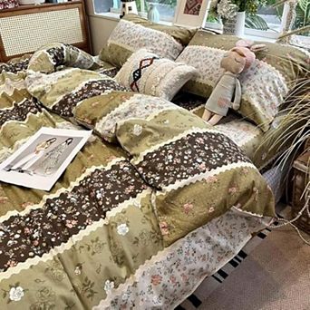 4 pc Cotton Duvet Cover Set with Fitted Sheet Pillow Shams Zipper Closure All Season