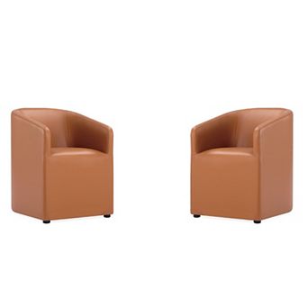 MANHATTAN COMFORT Anna Round Vegan Leather Upholstered Dining Armchair Set of 2