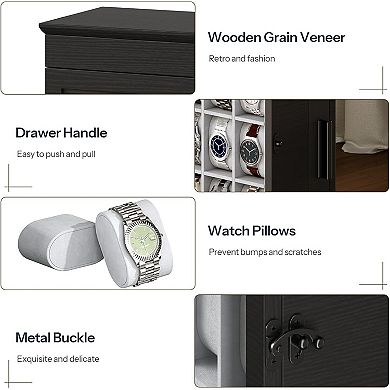 12-Slot Watch Box with Flip-Top Storage, Wooden Watch Case with Acrylic Display