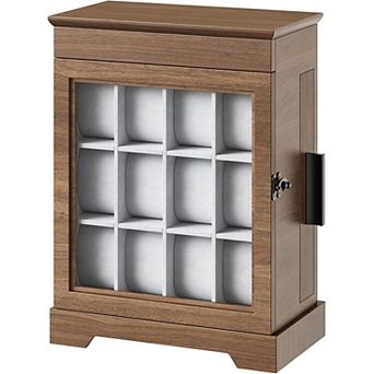 12-Slot Watch Box with Flip-Top Storage, Wooden Watch Case with Acrylic Display
