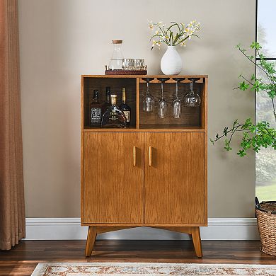 31.5" Cabinet with Wine Glass Holder & Wine Rack & Adjustable Shelf